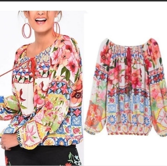 Desigual Whimsical Summer Floral Multicolored and Multiprint Blouse - Picture 3 of 13